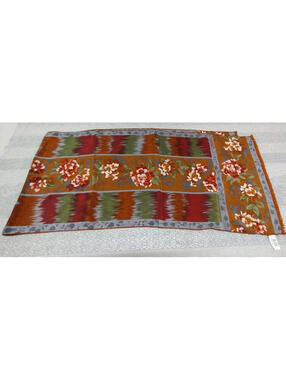 Vintage Bill Blass Silk Long Scarf 1970s Bohemian Floral Fot Baar Beards Browns